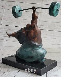 Weightlifters Main Made Art Deco Sport Bronze Trophy Marble Base