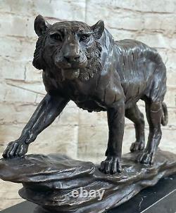 West Art Deco Copper Bronze Marble Realistic Tiger Figurine Sculpture Statue