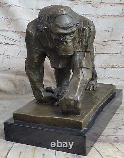 Western Art Deco Copper Bronze Marble Gorilla Orang-outan Fin Statue Sculpture