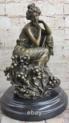 Western Art Deco Sculpture Abstract Woman Thought Bronze Statue Signed