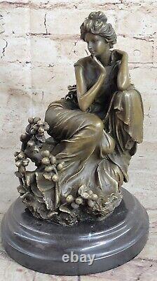 Western Art Deco Sculpture Abstract Woman Thought Bronze Statue Signed
