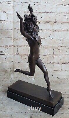 Western Art Deco Sculpture Nude Woman Girl Signed Bronze Statue Figure