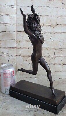 Western Art Deco Sculpture Nude Woman Girl Signed Bronze Statue Figure