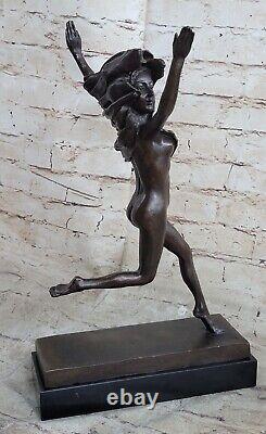 Western Art Deco Sculpture Nude Woman Girl Signed Bronze Statue Figure