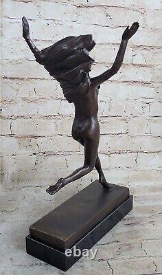 Western Art Deco Sculpture Nude Woman Girl Signed Bronze Statue Figure