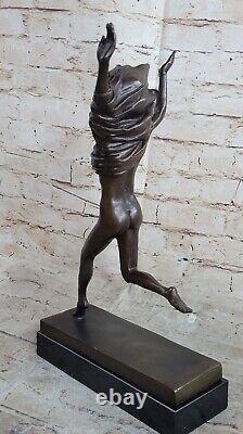 Western Art Deco Sculpture Nude Woman Girl Signed Bronze Statue Figure