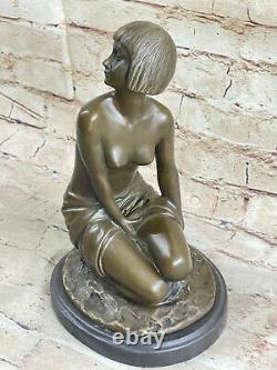 Western Art Deco Sculpture Nude Woman Girl Signed Bronze Statue Figure Decor