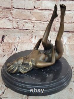 Western Art Deco Sculpture Nude Woman Girl Signed Bronze Statue Figurine