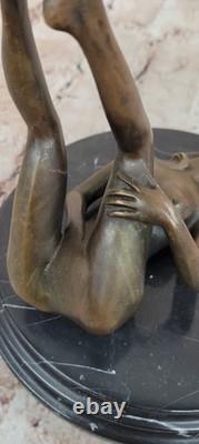 Western Art Deco Sculpture Nude Woman Girl Signed Bronze Statue Figurine