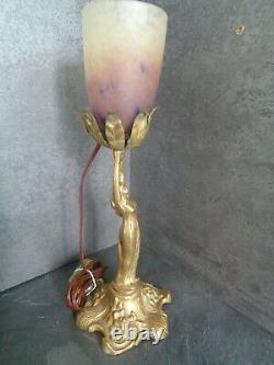 Woman Art Nouveau / Art Deco Lamp Statue Bronze Glass Paste Schneider