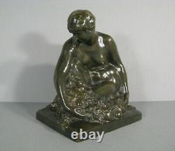 Woman Naked Old Bronze Sculpture Art Deco Lost Wax Signed Marcel Bouraine