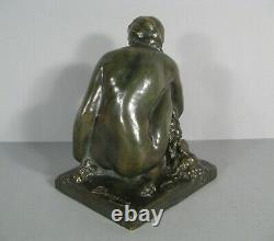 Woman Naked Old Bronze Sculpture Art Deco Lost Wax Signed Marcel Bouraine