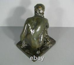 Woman Naked Old Bronze Sculpture Art Deco Lost Wax Signed Marcel Bouraine