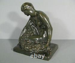 Woman Naked Old Bronze Sculpture Art Deco Lost Wax Signed Marcel Bouraine