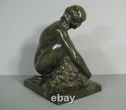 Woman Naked Old Bronze Sculpture Art Deco Lost Wax Signed Marcel Bouraine