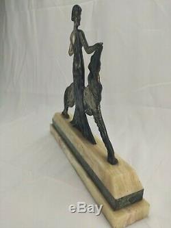 Woman With Greyhound In Silvered Bronze Signed Nisoul Art Deco Glassmaker Max 1930