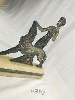 Woman With Greyhound In Silvered Bronze Signed Nisoul Art Deco Glassmaker Max 1930