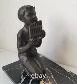 Woman sculpture of the god Pan, spelter and marble, signed DLG Joseph d’Ast, Art Deco, no bronze