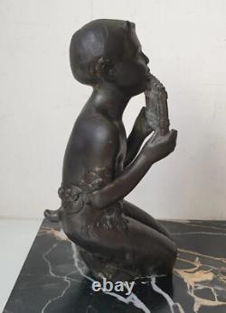 Woman sculpture of the god Pan, spelter and marble, signed DLG Joseph d’Ast, Art Deco, no bronze