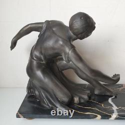 Woman sculpture of the god Pan, spelter and marble, signed DLG Joseph d’Ast, Art Deco, no bronze
