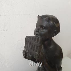 Woman sculpture of the god Pan, spelter and marble, signed DLG Joseph d’Ast, Art Deco, no bronze