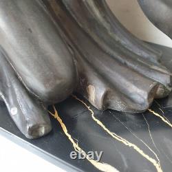 Woman sculpture of the god Pan, spelter and marble, signed DLG Joseph d’Ast, Art Deco, no bronze