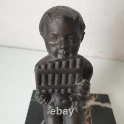 Woman sculpture of the god Pan, spelter and marble, signed DLG Joseph d’Ast, Art Deco, no bronze