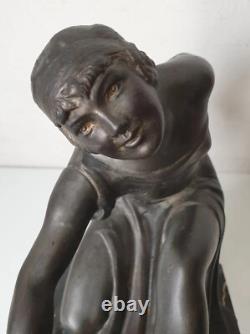 Woman sculpture of the god Pan, spelter and marble, signed DLG Joseph d’Ast, Art Deco, no bronze