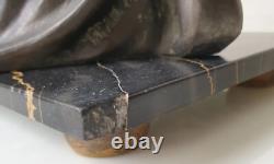 Woman sculpture of the god Pan, spelter and marble, signed DLG Joseph d’Ast, Art Deco, no bronze
