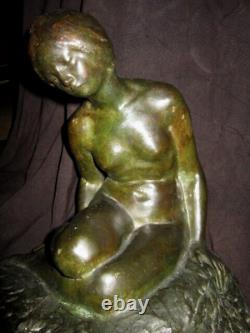 XX Art Deco Bronze Woman Nude Skate Green Antique Wax Lost