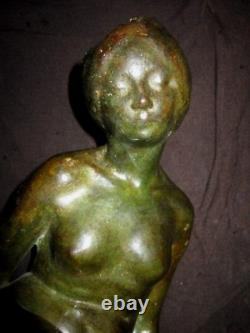 XX Art Deco Bronze Woman Nude Skate Green Antique Wax Lost