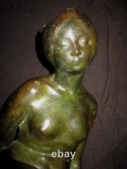 XX Art Deco Bronze Woman Nude Skate Green Antique Wax Lost