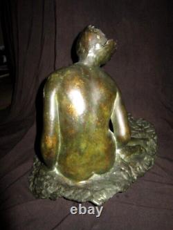 XX Art Deco Bronze Woman Nude Skate Green Antique Wax Lost