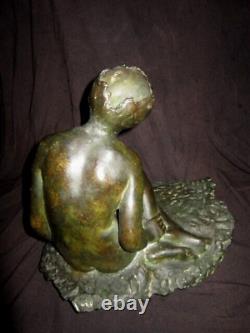 XX Art Deco Bronze Woman Nude Skate Green Antique Wax Lost