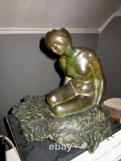 XX Art Deco Bronze Woman Nude Skate Green Antique Wax Lost