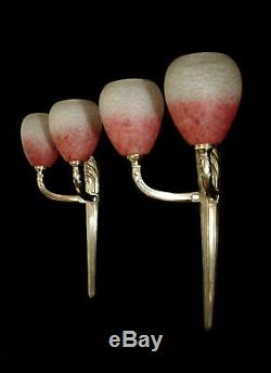 Y. Granger & Schneider Dappliques Pair Art Deco Bronze And Tulips 1930