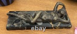 Young Woman, Bronze Signed Alexandre Auguste Caron. Art Nouveau Art Deco