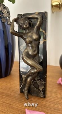 Young Woman, Bronze Signed Alexandre Auguste Caron. Art Nouveau Art Deco