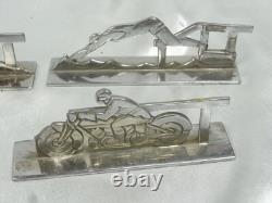 12 Porte Couteaux Theme Sport Bronze Chrome Art Deco Pierre Devouge