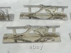 12 Porte Couteaux Theme Sport Bronze Chrome Art Deco Pierre Devouge