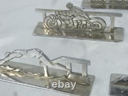 12 Porte Couteaux Theme Sport Bronze Chrome Art Deco Pierre Devouge