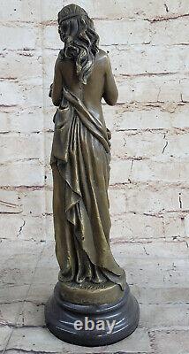 13 Ouest Art Déco Sculpture Bronze Marbre Chair Femme Belle Fleur Statue