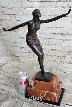 19 Bronze Sur Rose Marbre Danseur Art Deco Flapper Fille Statue Sculpture