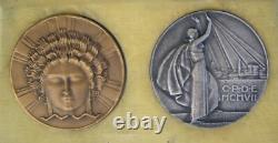 2 MEDAILLES ART DECO ARGENT + BRONZE en coffret par DAMMANN electricité