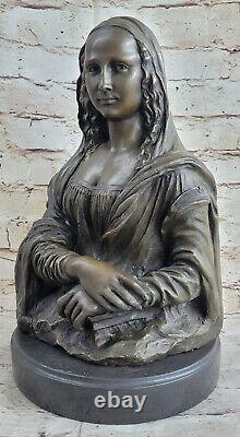 32 CM Western Art Déco Pure Bronze Cuivre Mona Lisa Sourire Ornement Sculpture