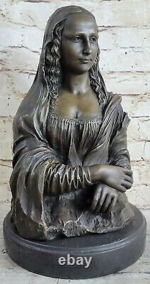 32 CM Western Art Déco Pure Bronze Cuivre Mona Lisa Sourire Ornement Sculpture