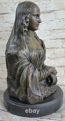 32 CM Western Art Déco Pure Bronze Cuivre Mona Lisa Sourire Ornement Sculpture