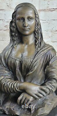 32 CM Western Art Déco Pure Bronze Cuivre Mona Lisa Sourire Ornement Sculpture