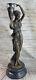 71 Cm Western Art Déco Bronze Marbre Chair Femme Fille Foire Sculpture Affaire