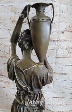 71 CM Western Art Déco Bronze Marbre Chair Femme Fille Foire Sculpture Affaire